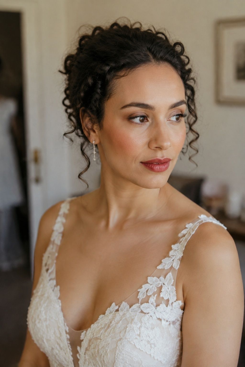 Bride with softly blended berry blush and gentle cheek contour.