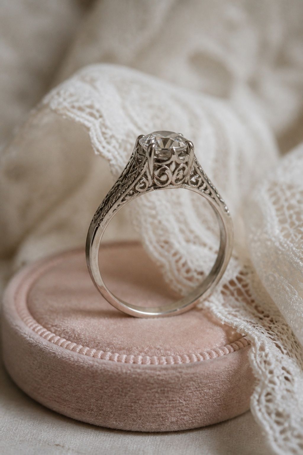 White gold filigree ring setting