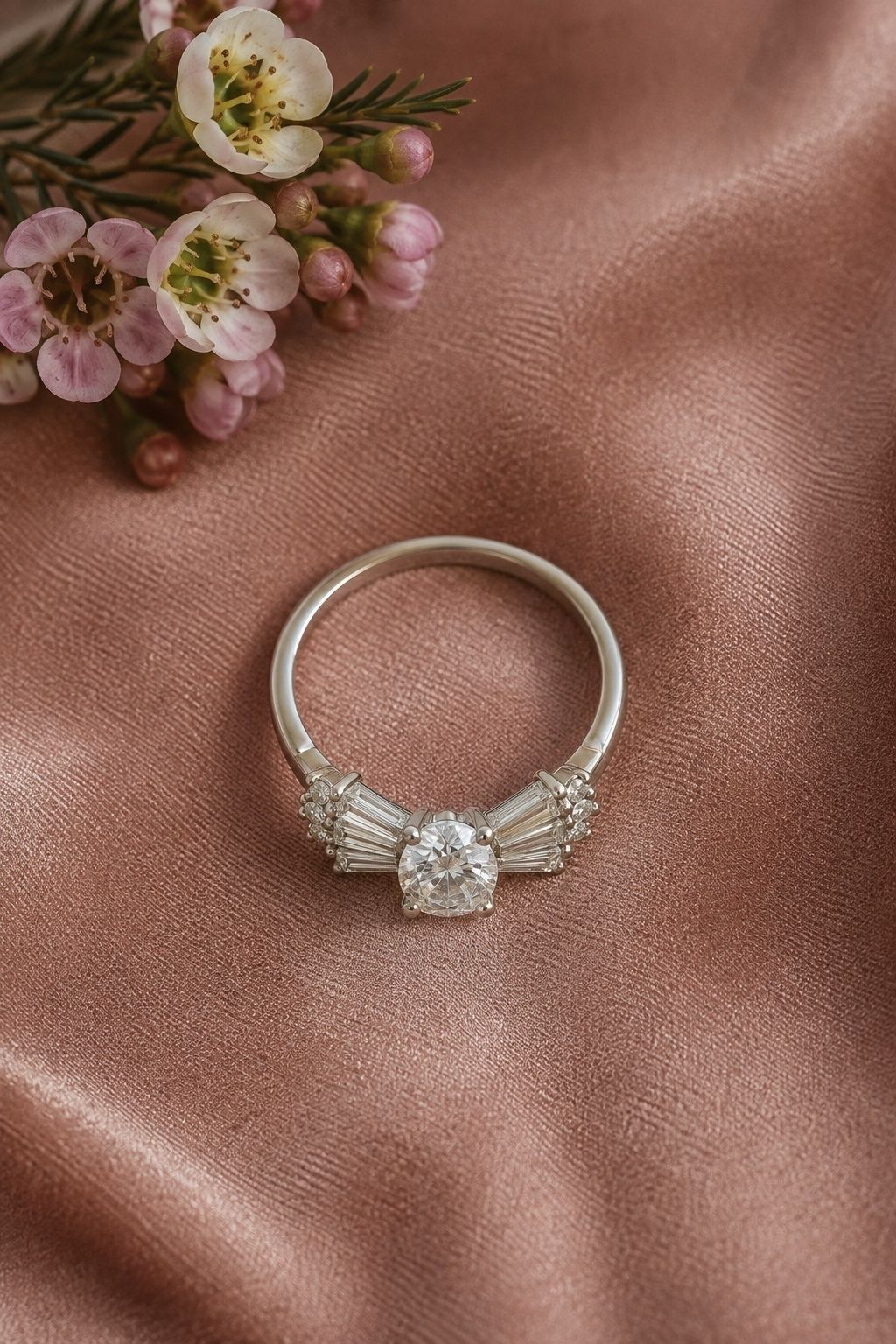 Clustered stones on Deco ring shoulders