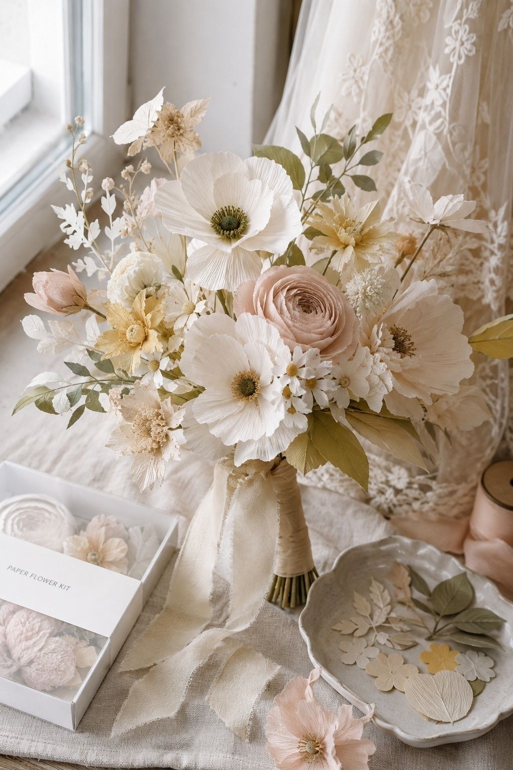 Paper flower wedding bouquet