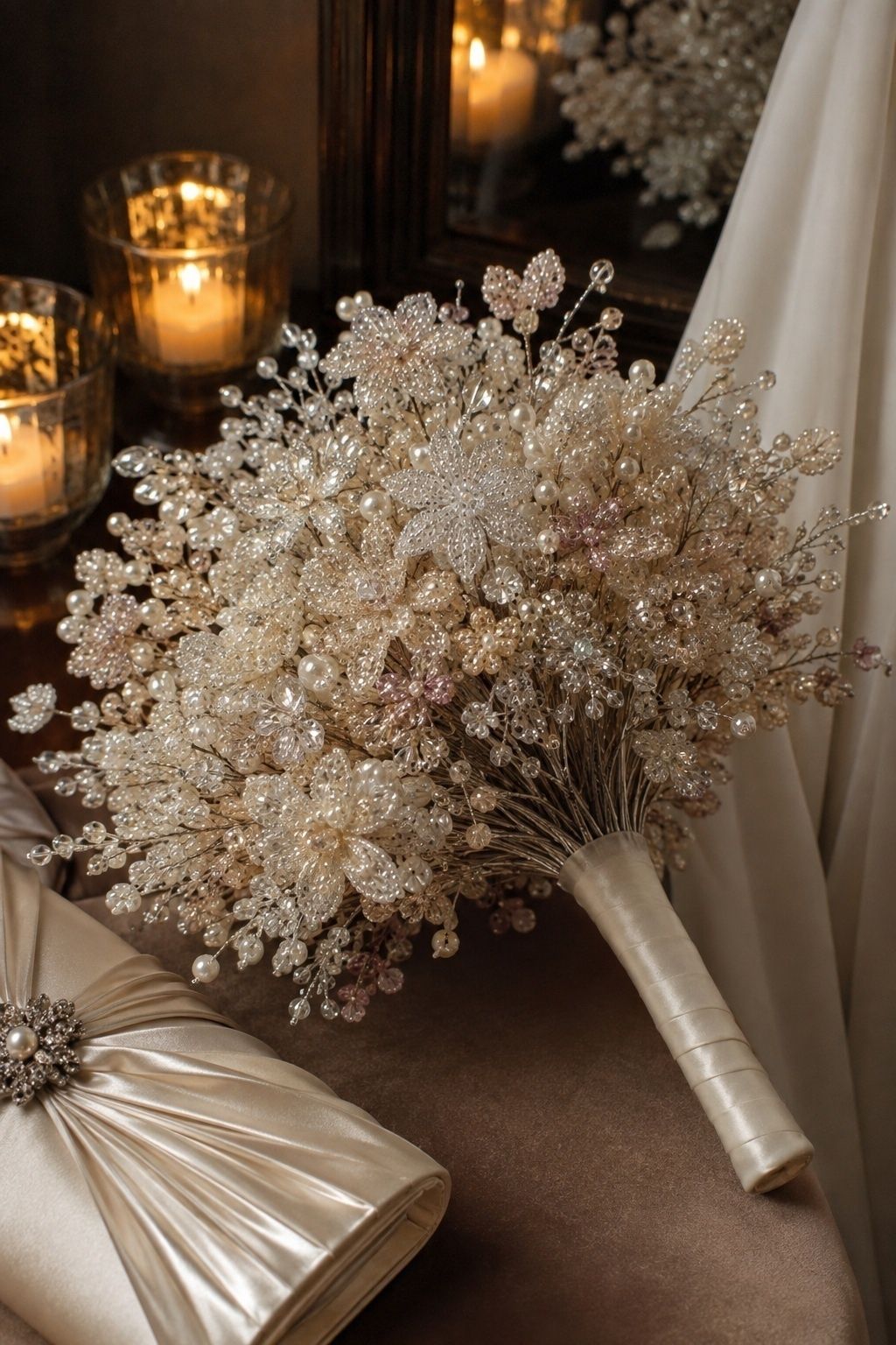 Bridal bouquet of handmade beaded flowers