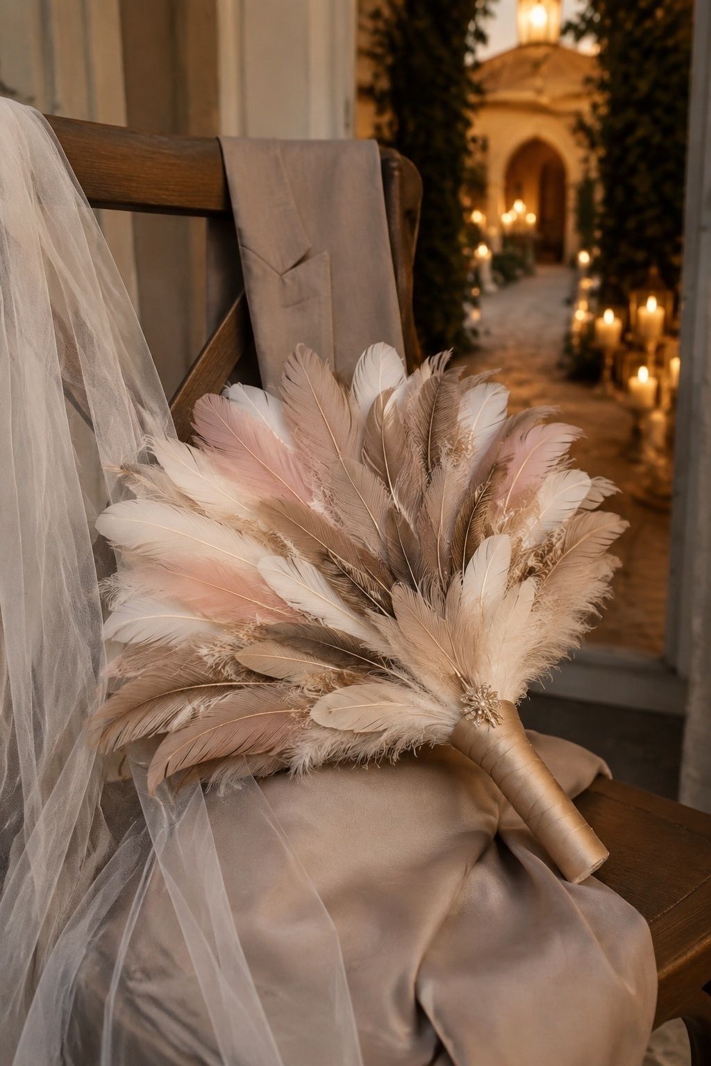 Feather fan carried instead of a bouquet