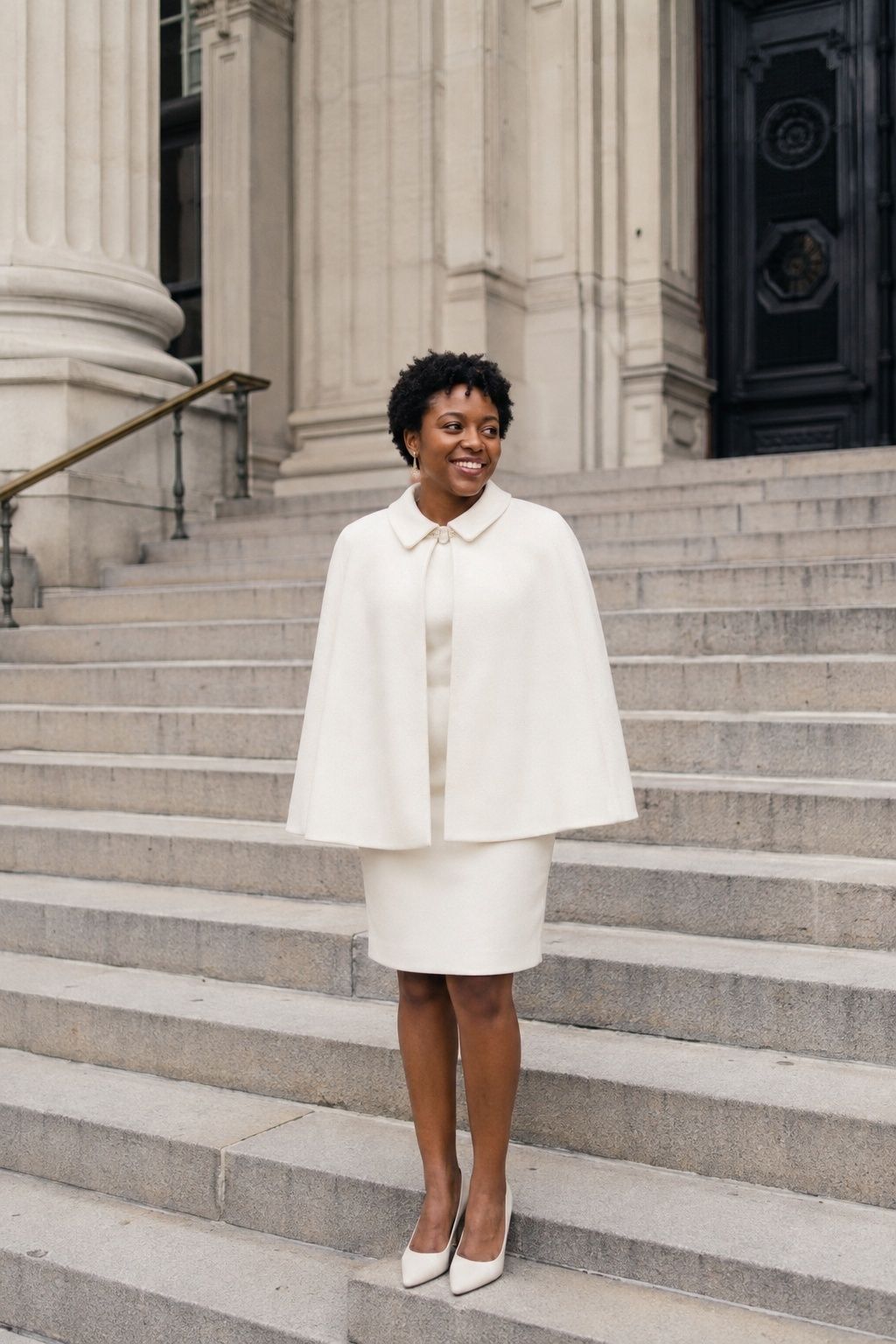 Short capelet with a city hall wedding look