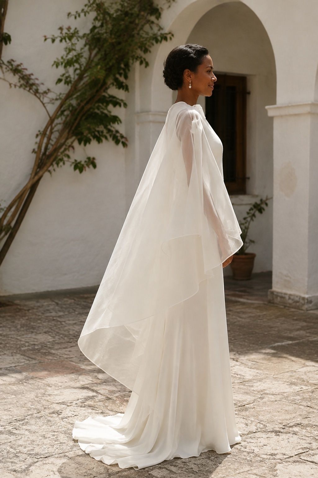 Light organza bridal cape