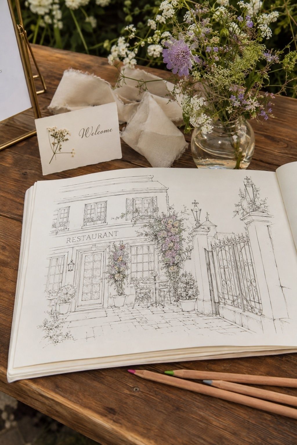 Custom colouring page of the wedding venue
