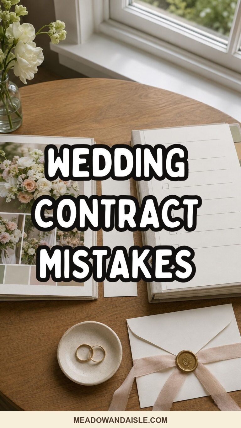 Wedding contract mistakes Pinterest pin for Meadow & Aisle