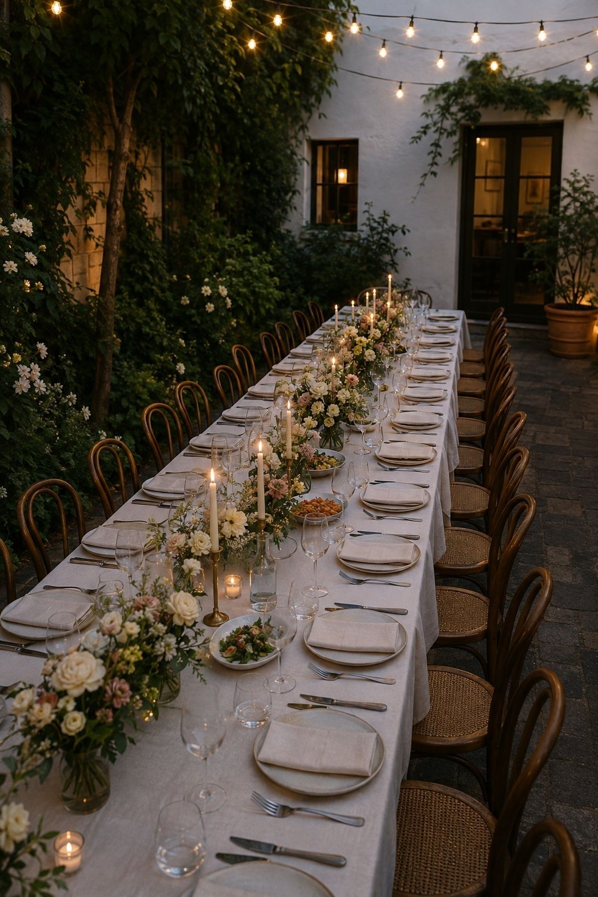 One long dinner table for all the wedding guests