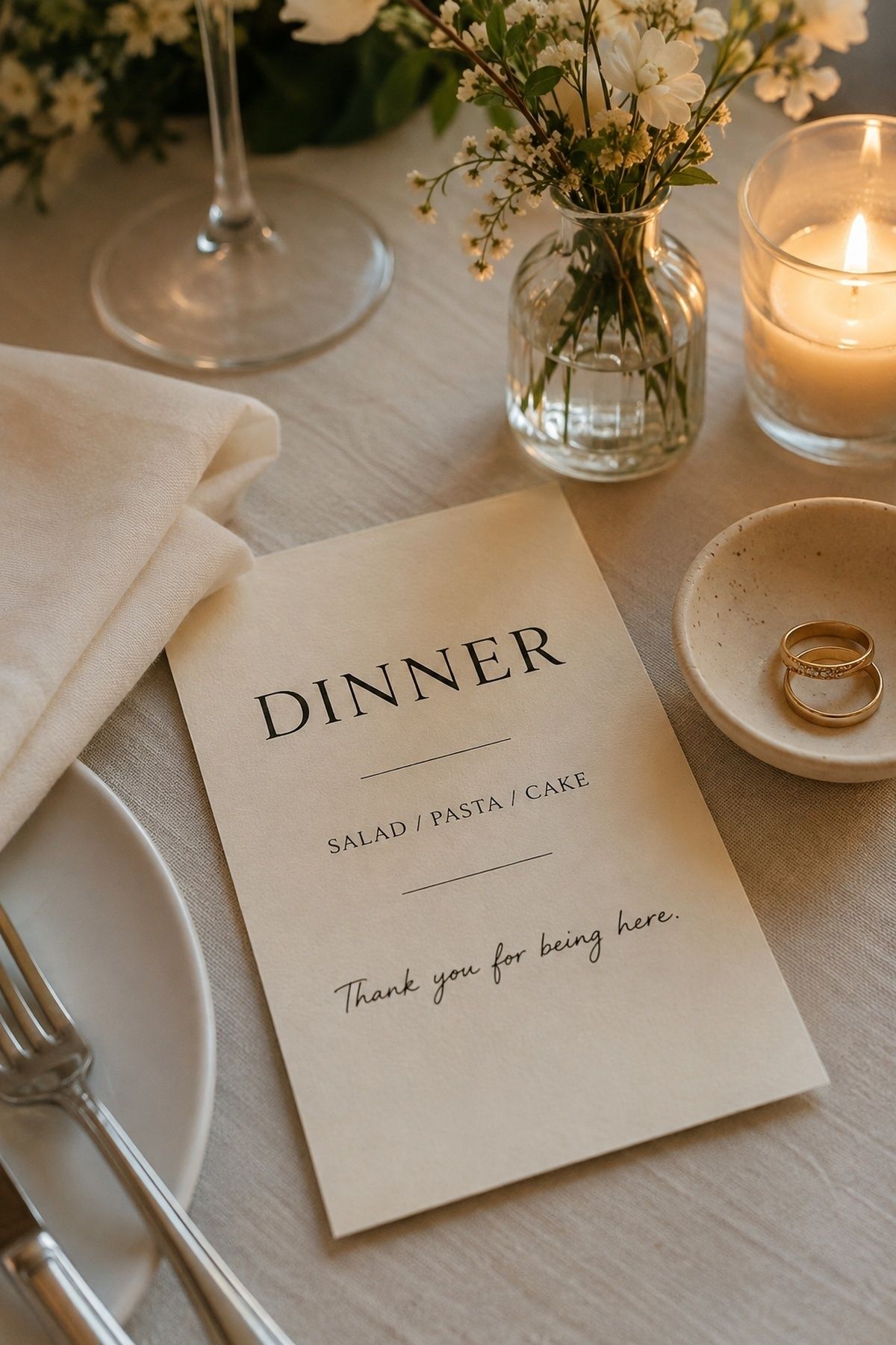Printed dinner menus with a personal note