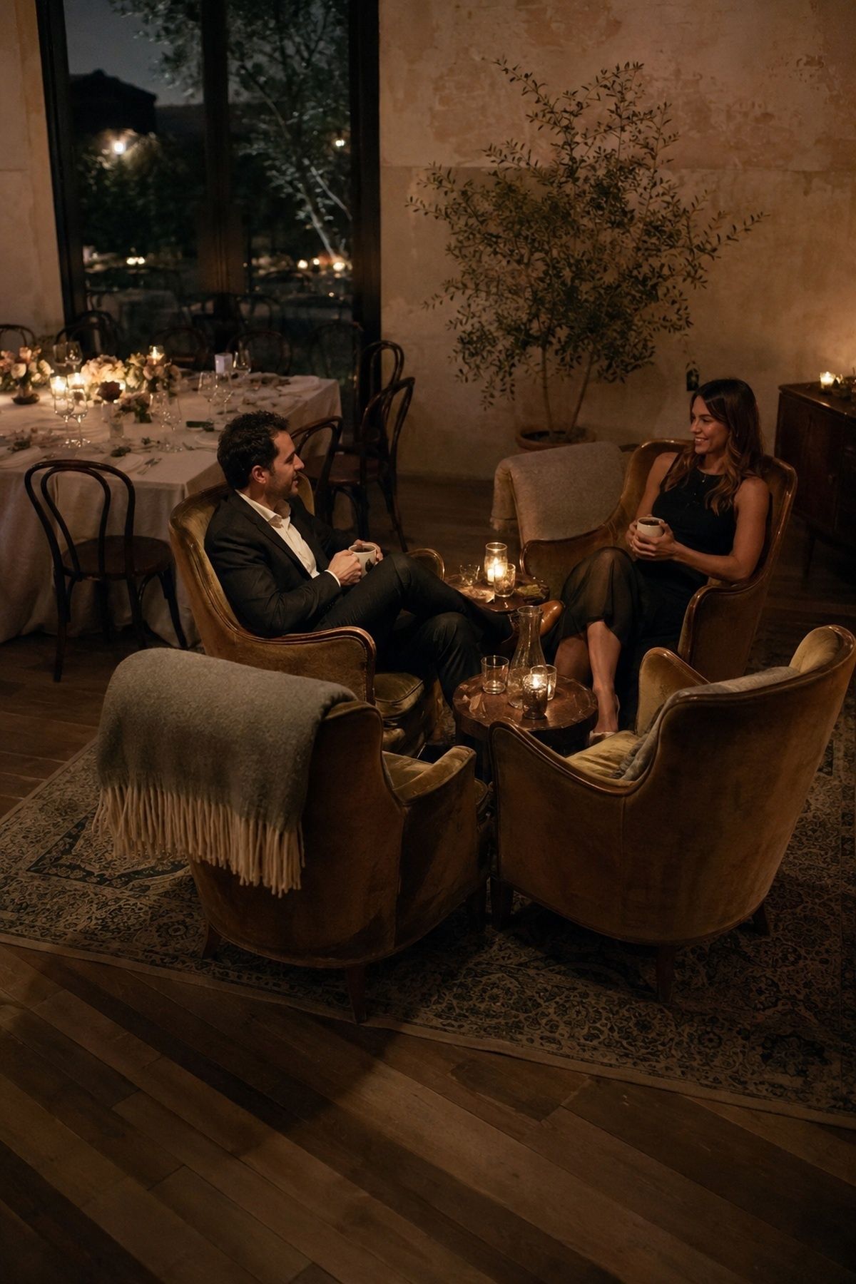 Lounge chairs for after-dinner conversation