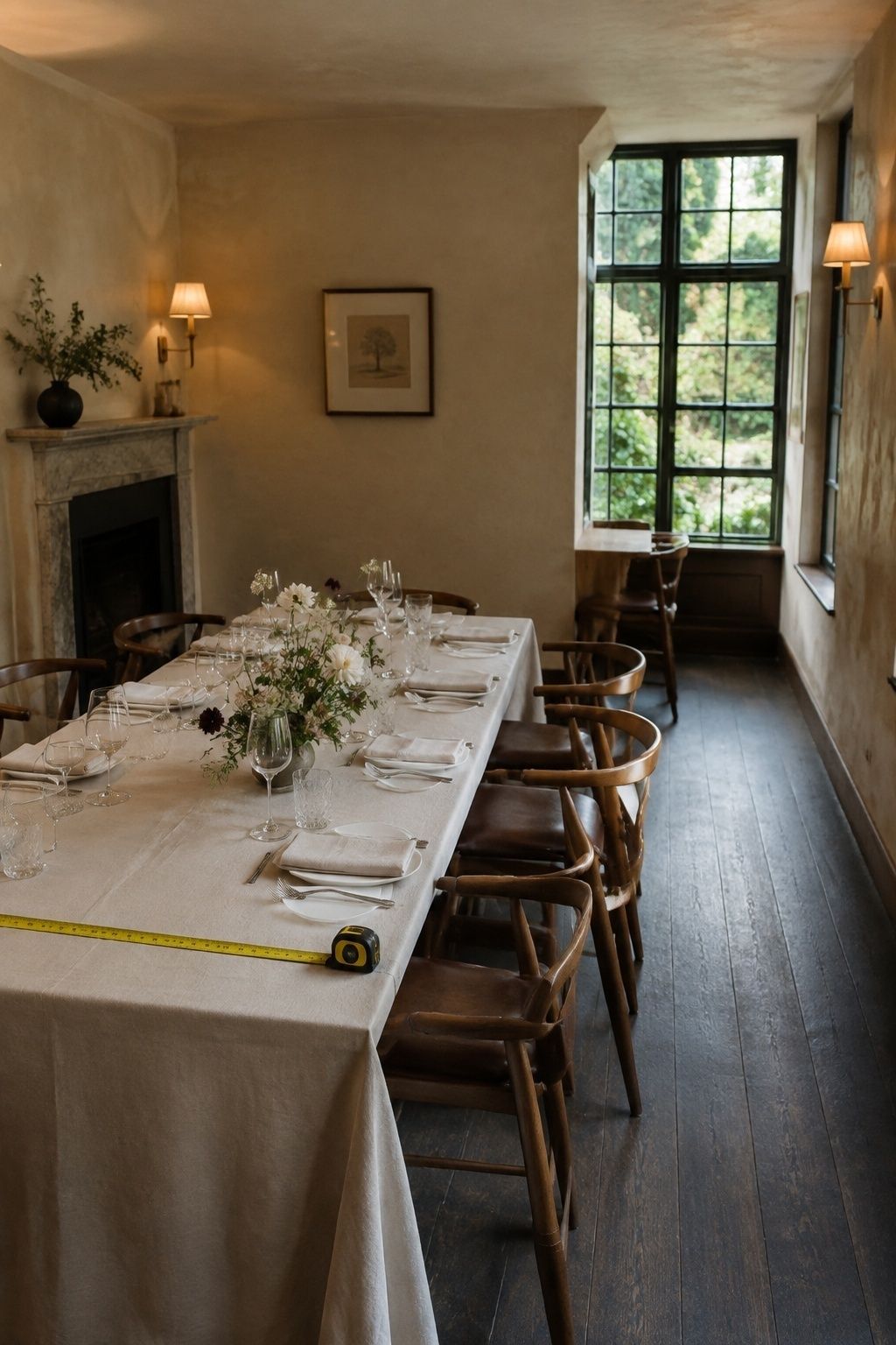 Small wedding dining room measured before choosing floral scale
