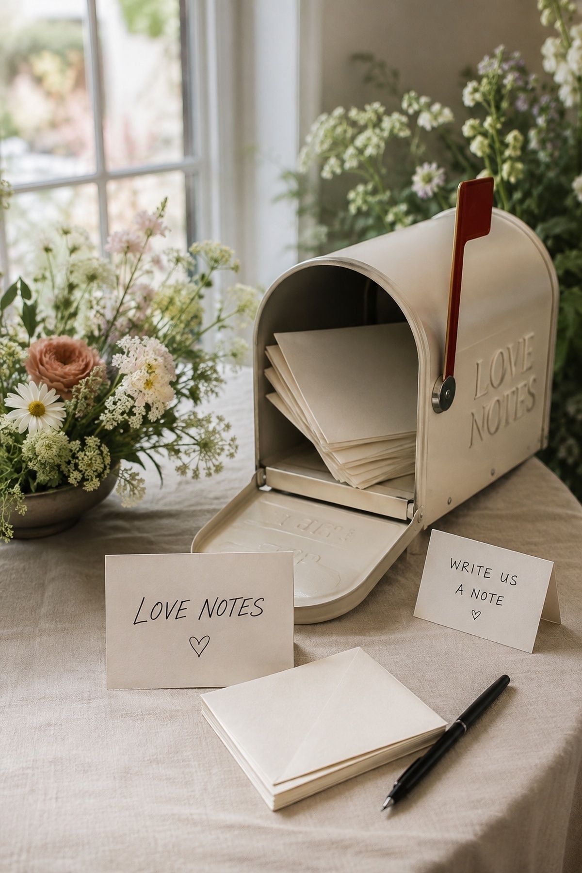 Love-note mailbox for wedding guests