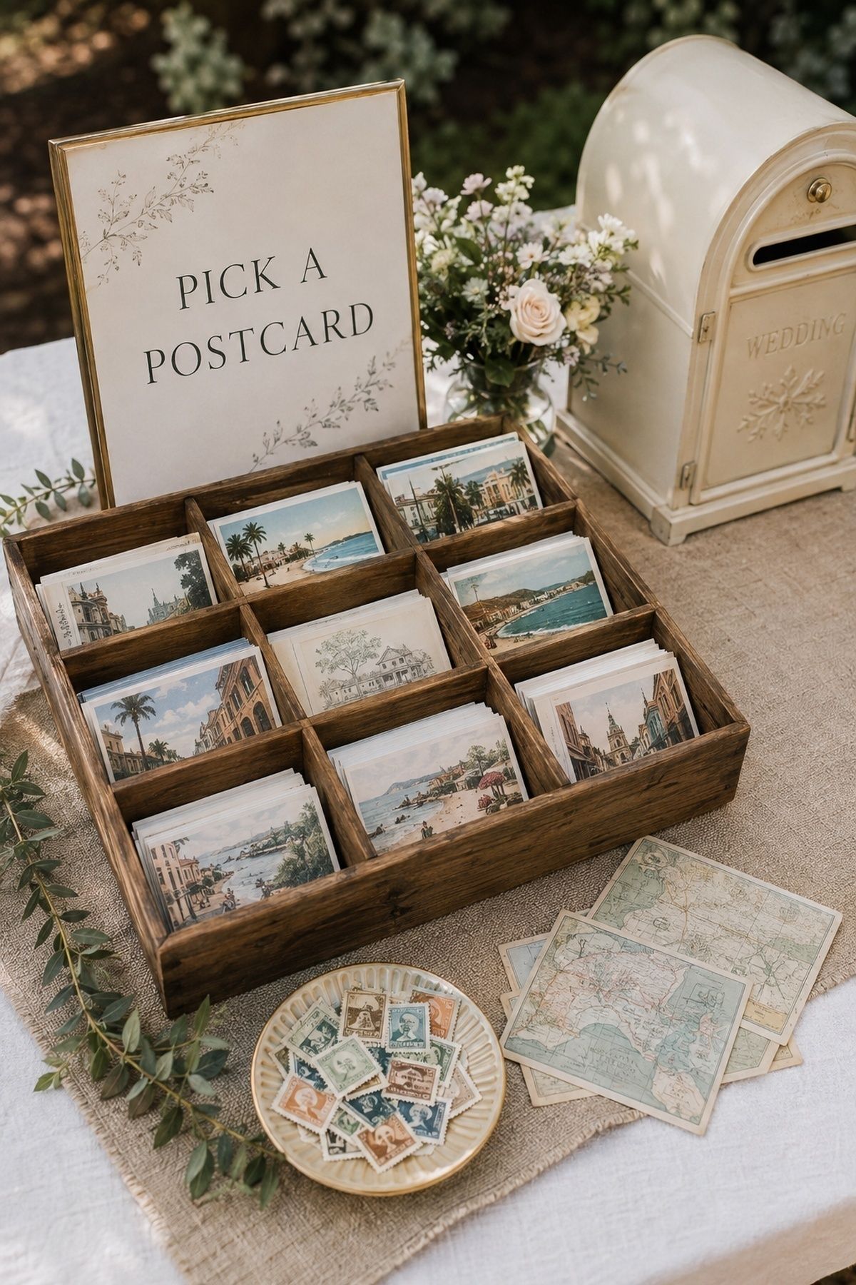 Display of travel postcards