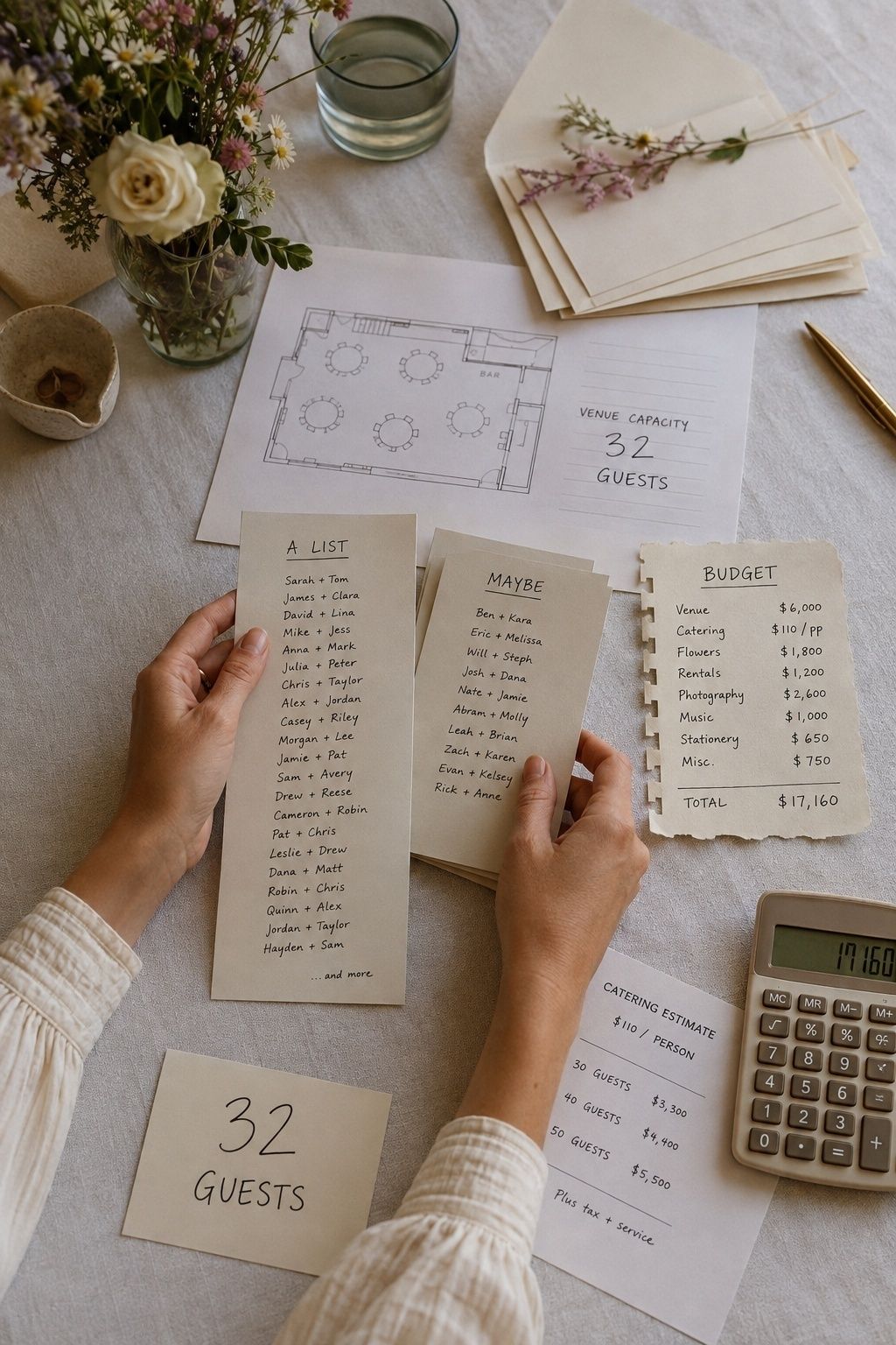 making the guest list before you know the wedding you can actually host planning scene for an intimate Meadow & Aisle wedding