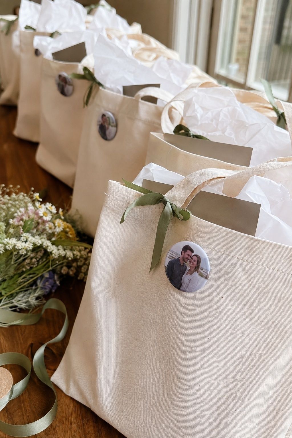 Keepsake button in a welcome bag