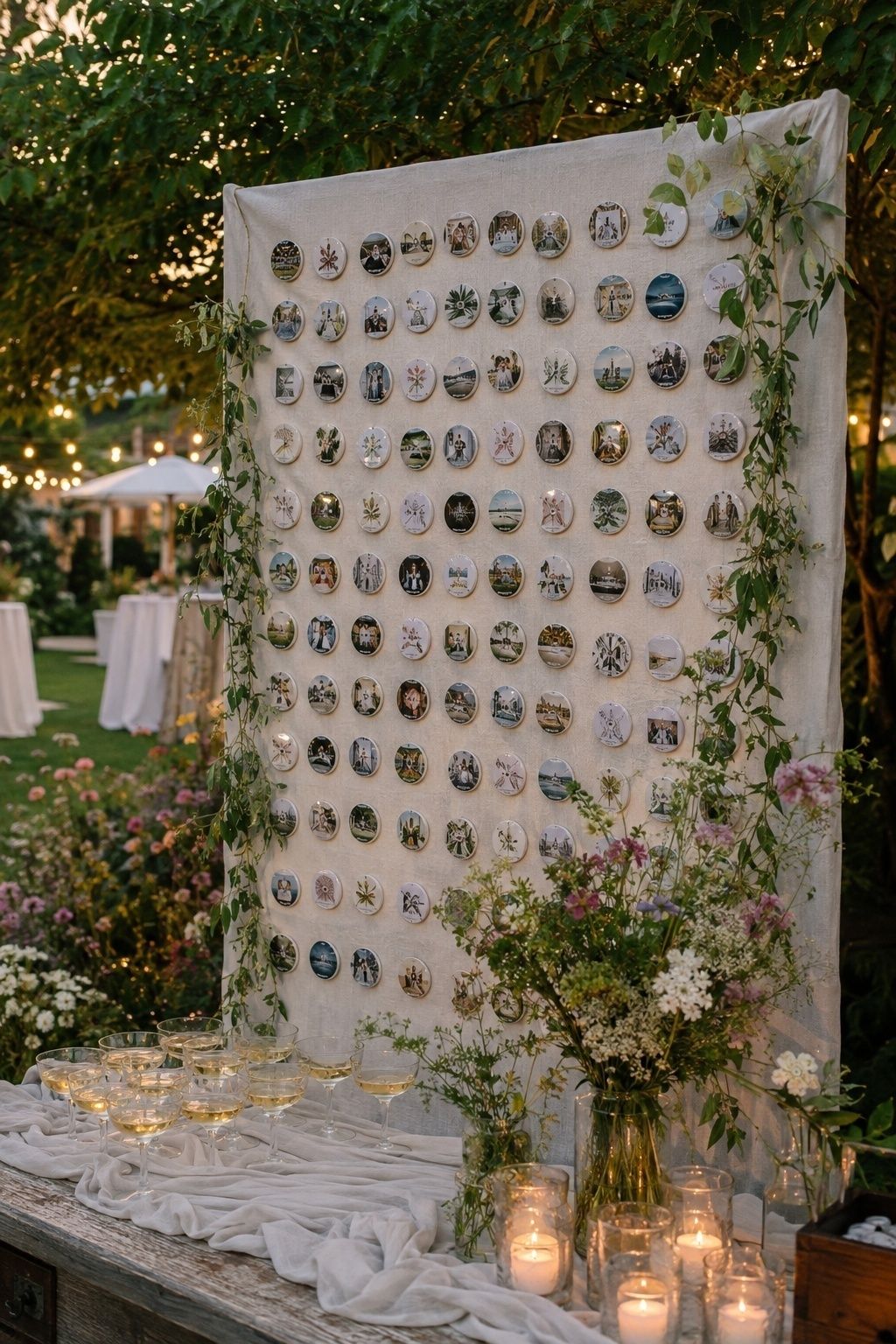 Button wall for cocktail hour