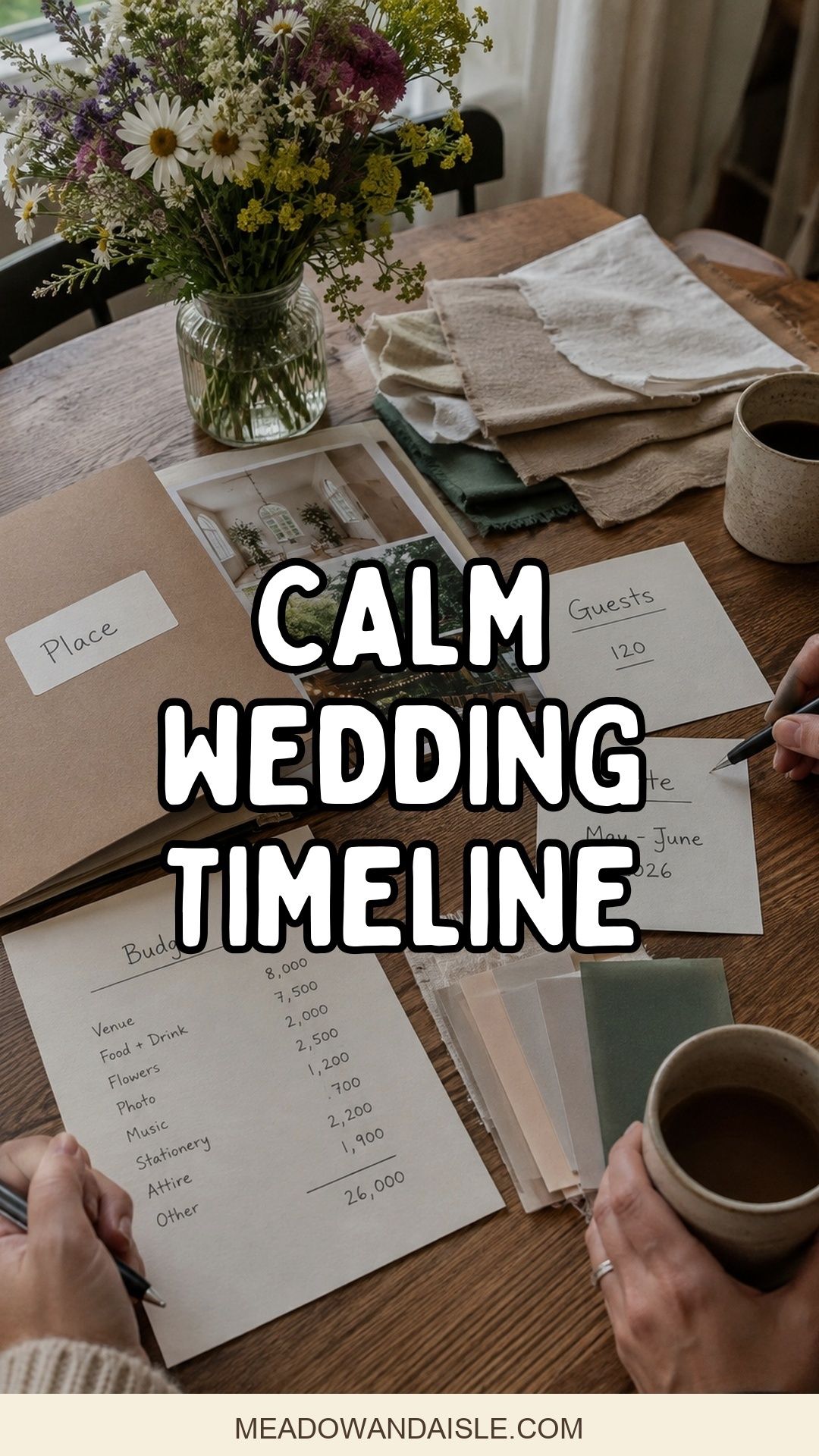 Pinterest pin for a calm wedding planning timeline