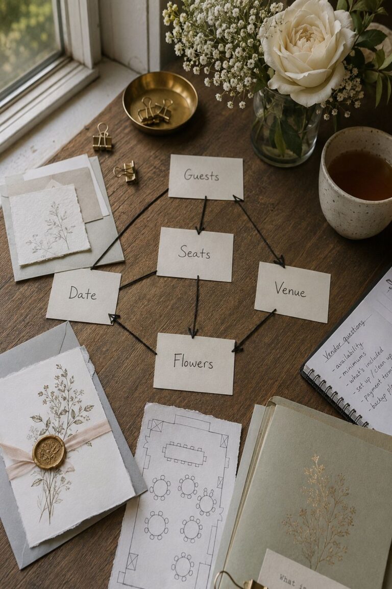 Use Dependencies Instead Of A Giant Checklist for overwhelmed couples using a calm wedding planning timeline