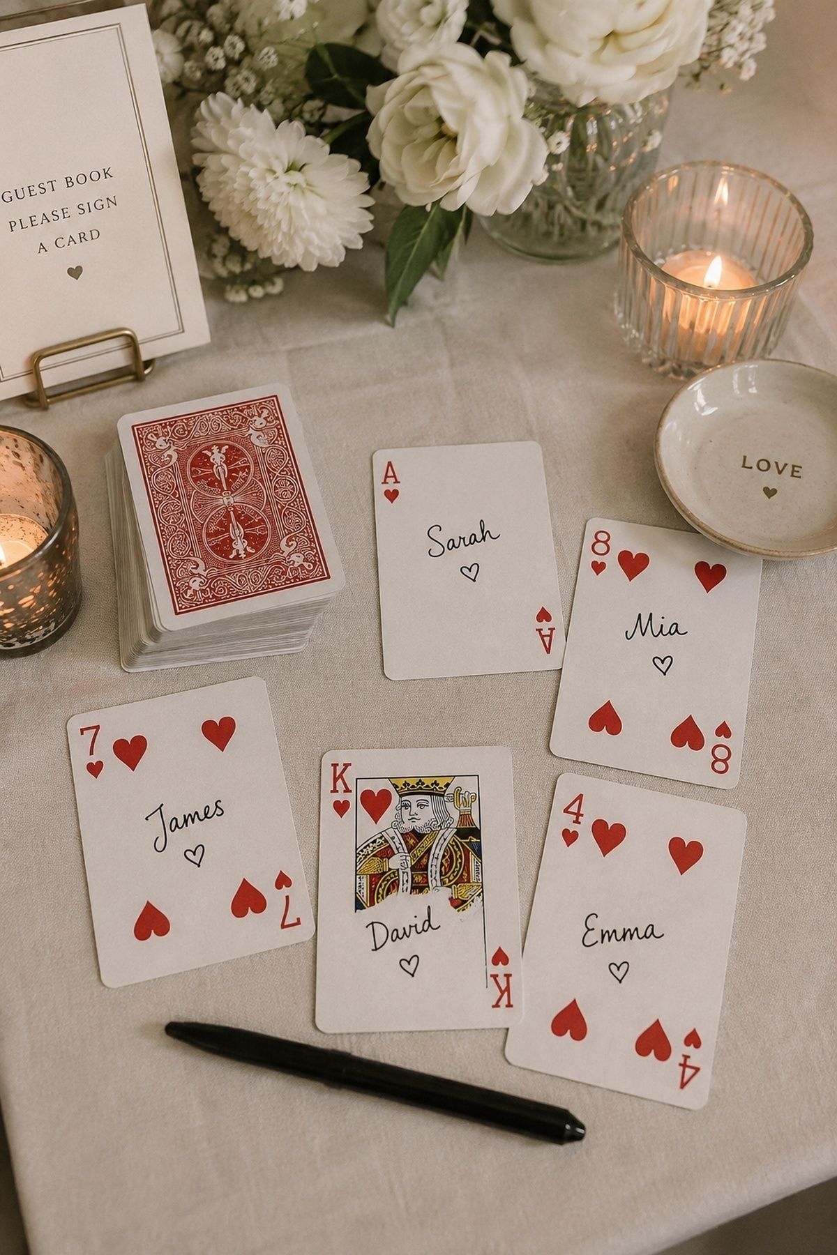 Guest book made from a deck of signed cards