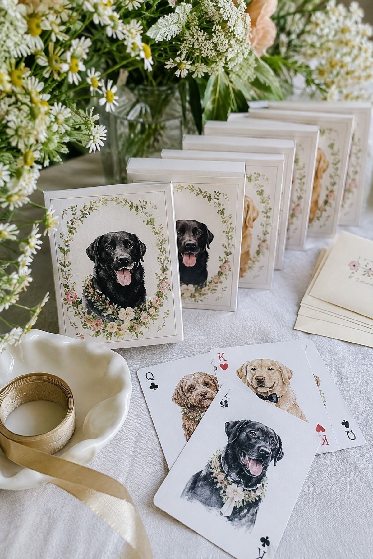 Playing card deck with pet illustrations