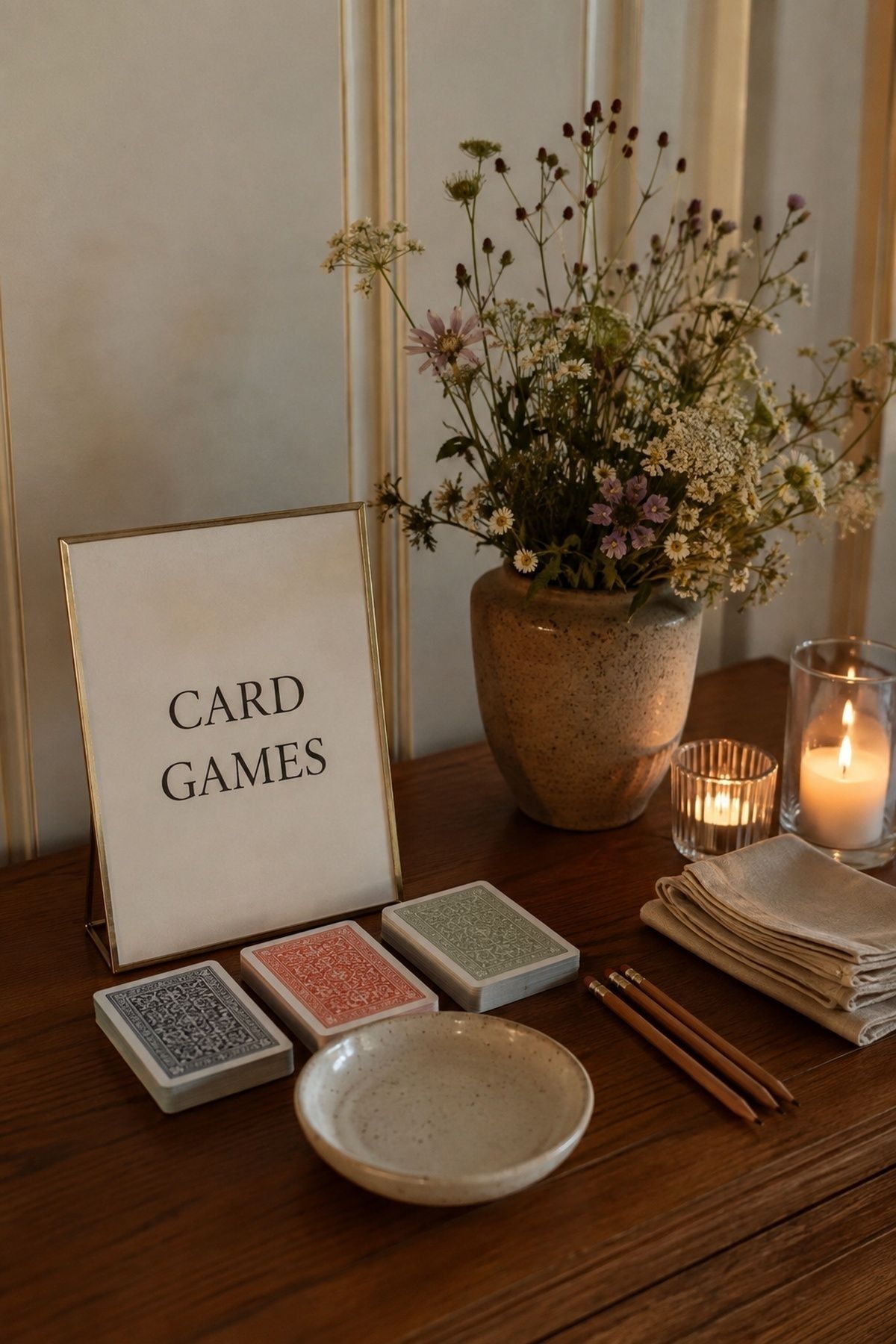 Low-key card game station at the reception