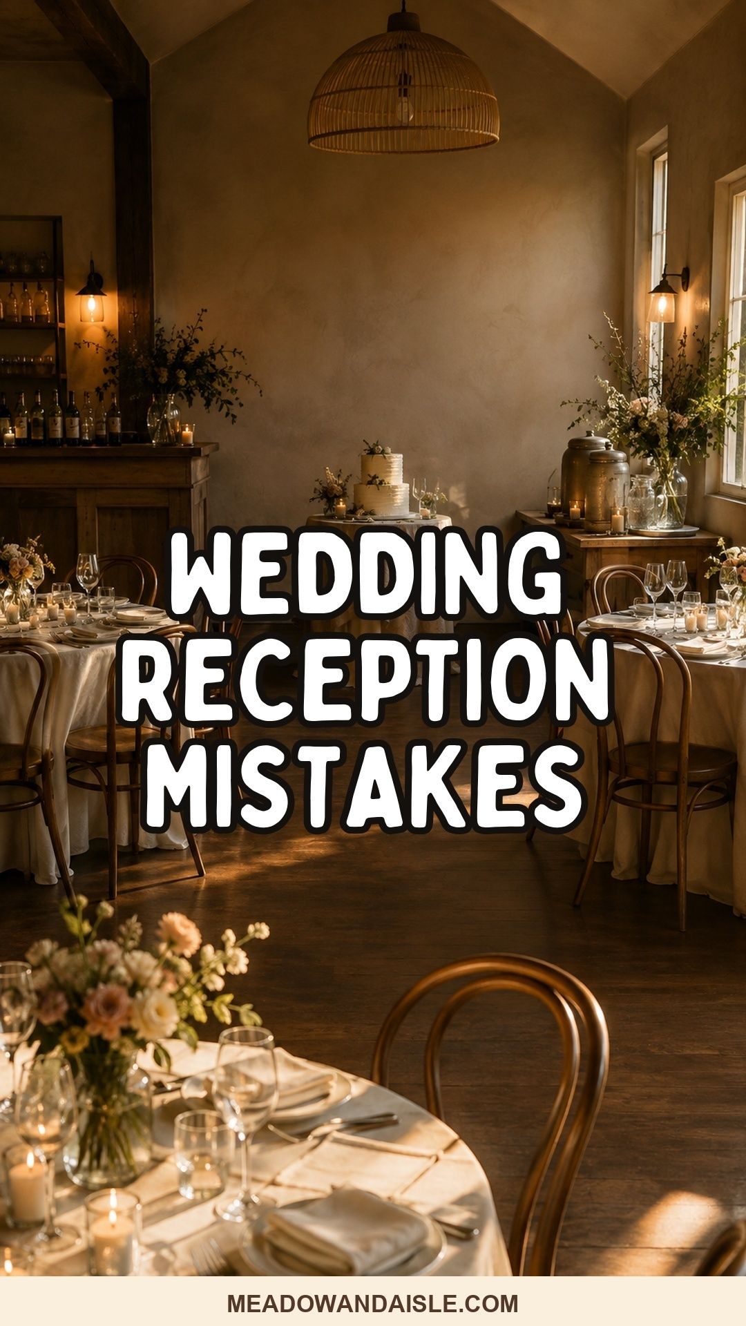 Wedding Reception Mistakes Pinterest pin with an intimate reception room