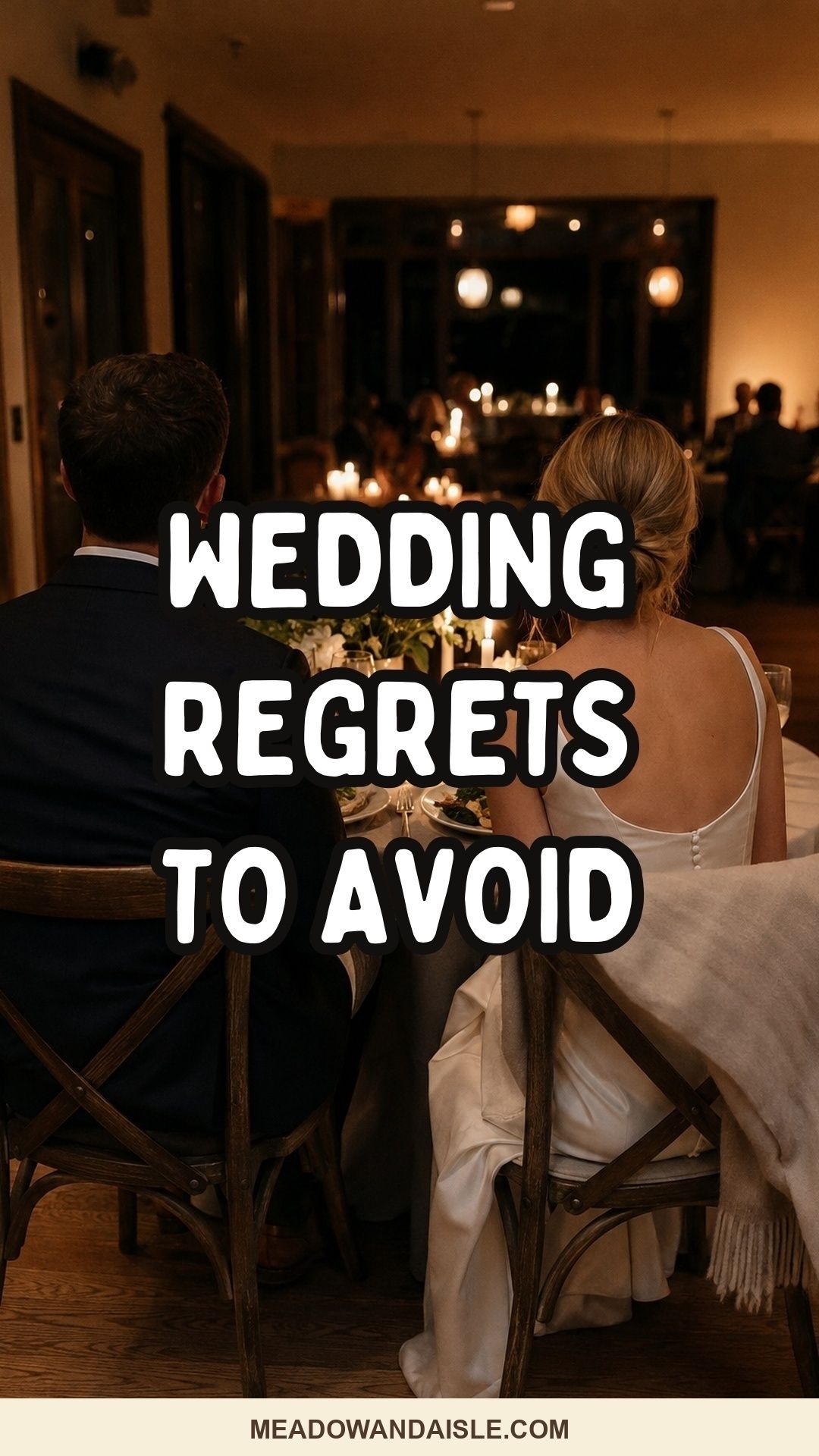 Wedding regrets to avoid Pinterest pin for Meadow & Aisle