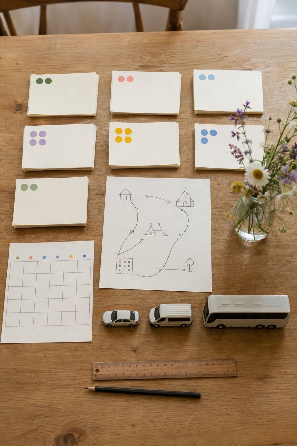 Passenger group map with route cards and three wedding transportation vehicle sizes