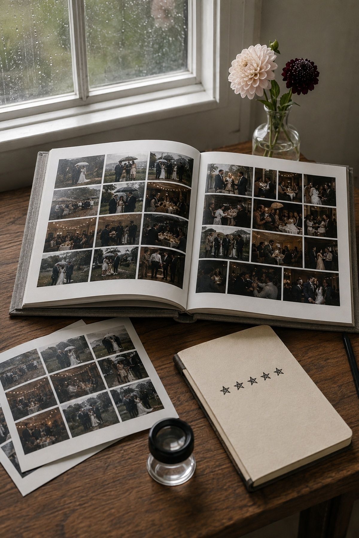 Full rainy wedding proof album and review notebook for checking vendor work