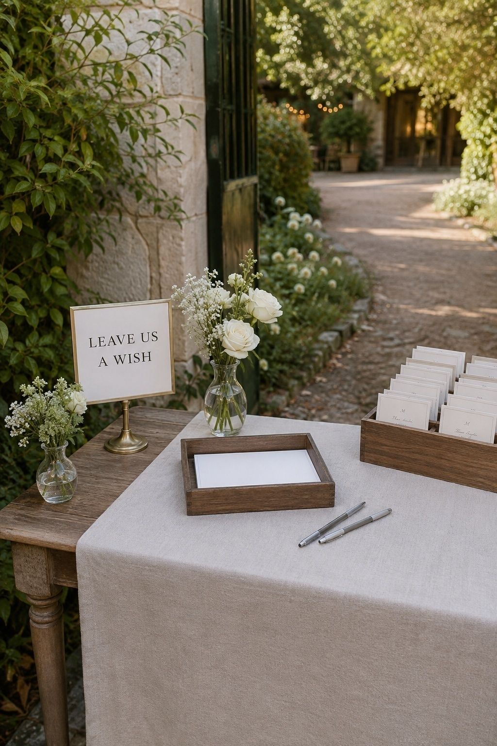 Wish cards placed where guests naturally pause
