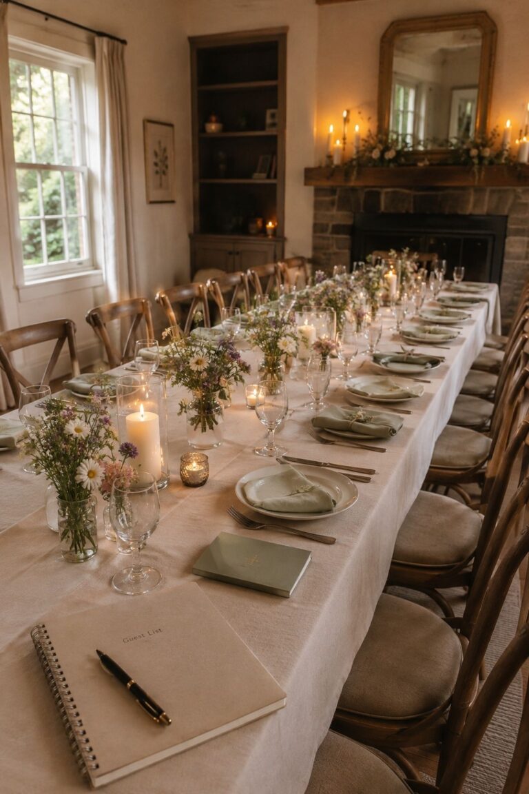 Private dining room table for an intentionally hosted micro wedding with a close guest list