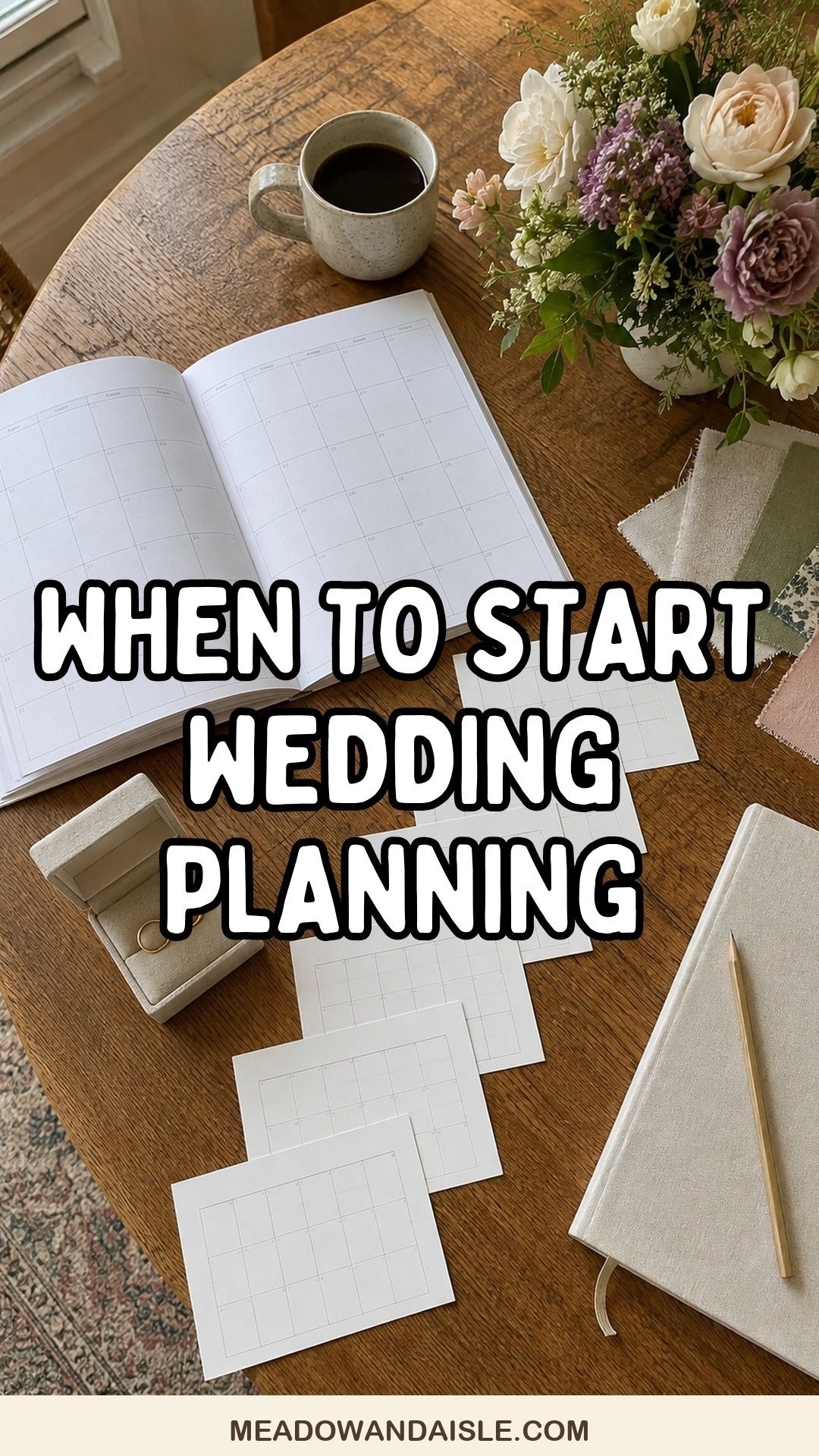 Pinterest pin with the title When to Start Wedding Planning