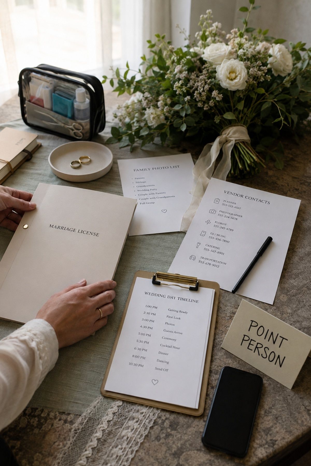 Photos, legal paperwork and a day-of point person