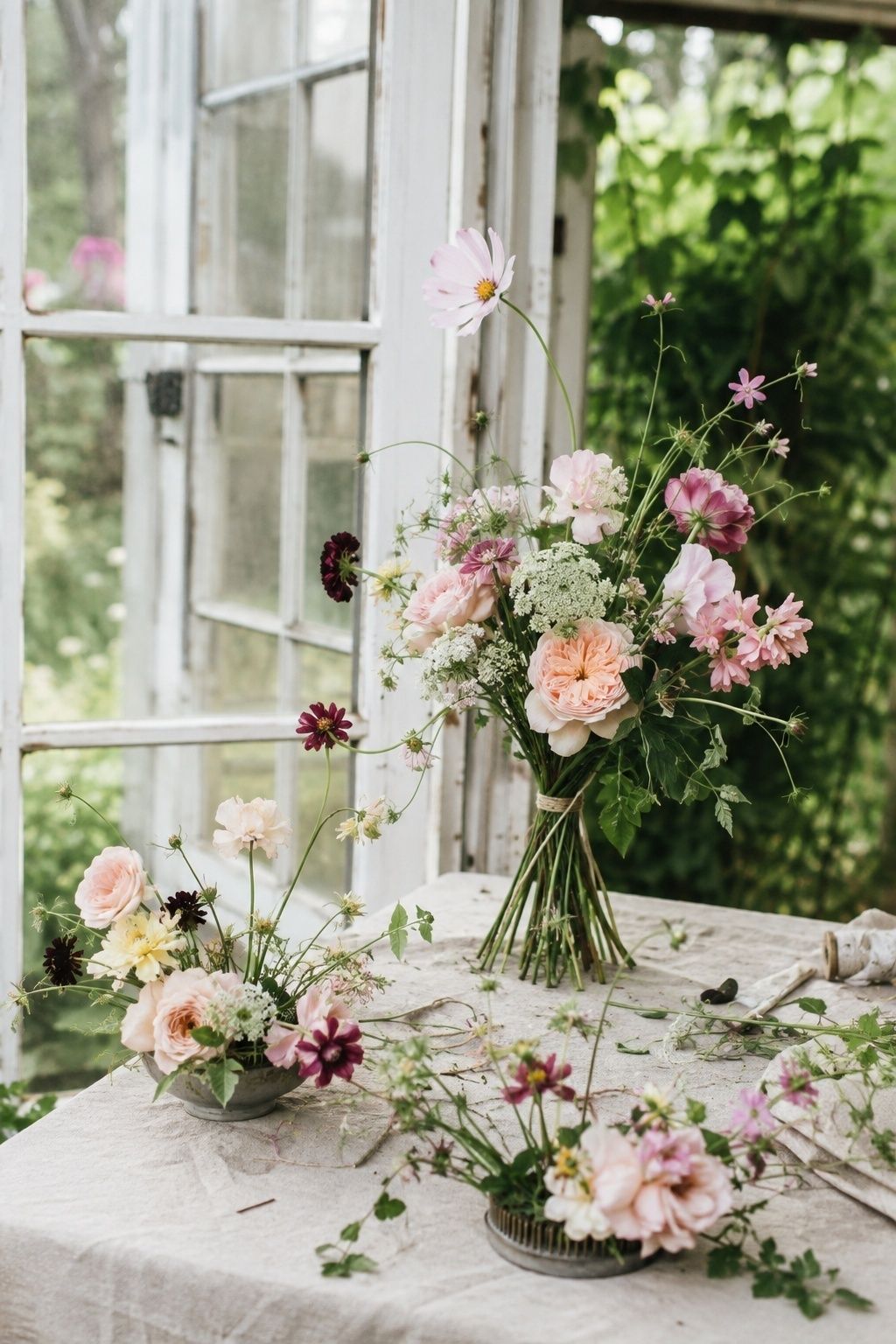 Loose, flowing garden flowers