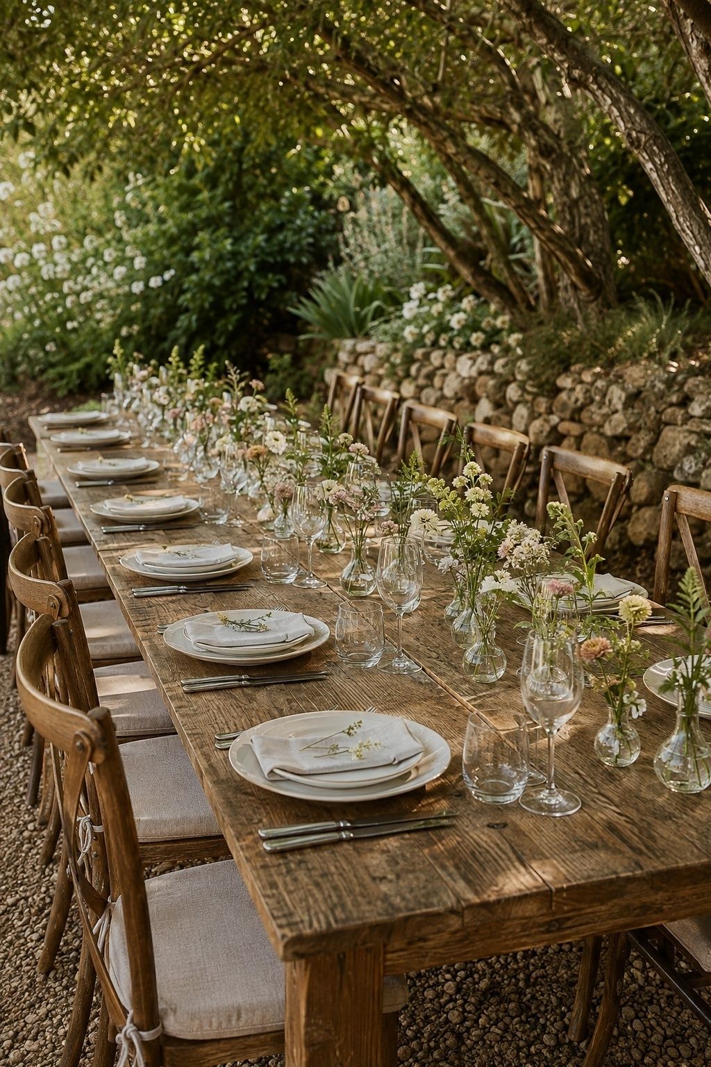 Low bud vases along a long table