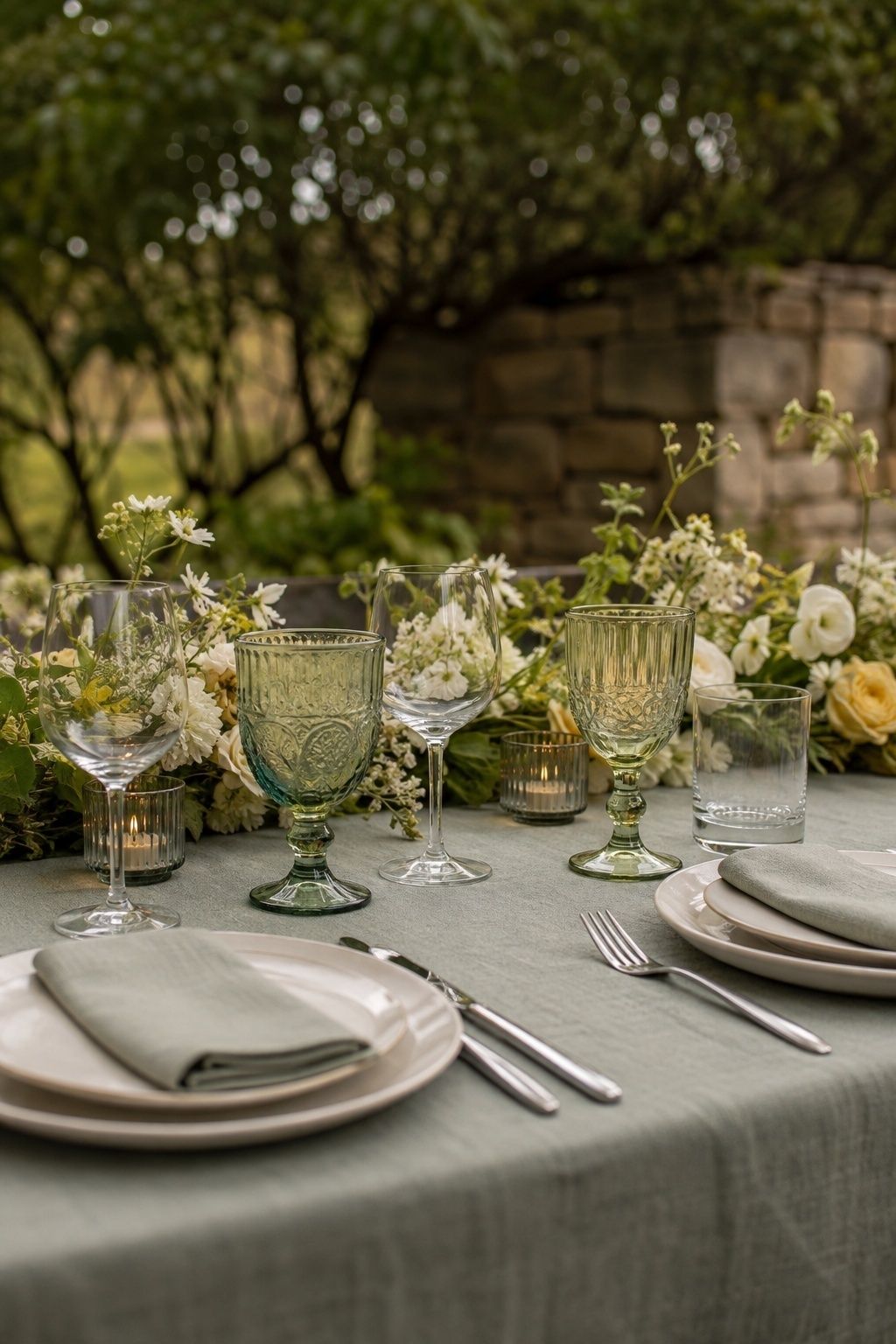 Mismatched glassware in a controlled palette