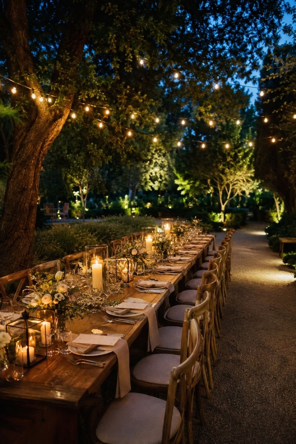 Candlelit dinner in a garden