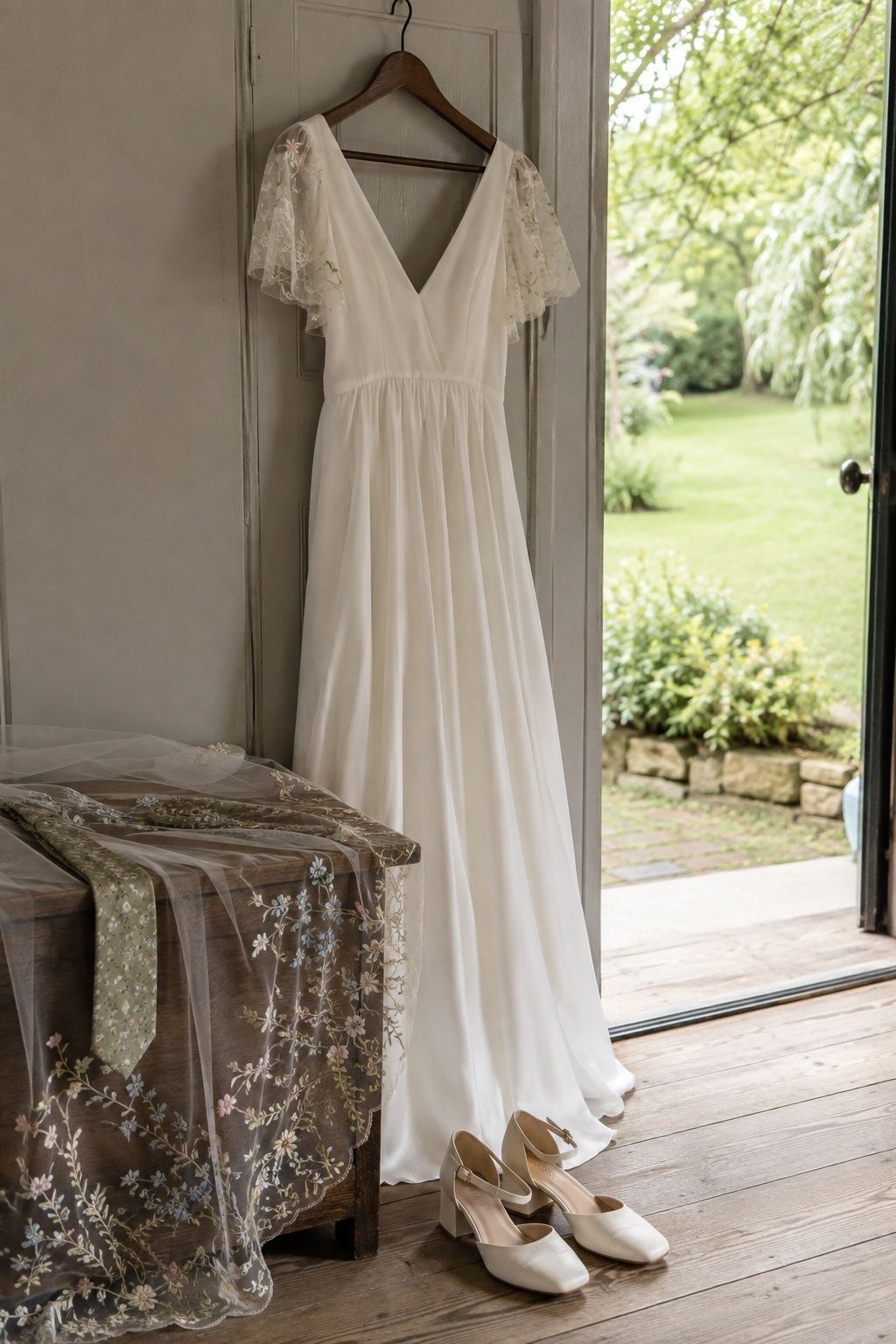 Whimsical wedding attire suited to a garden