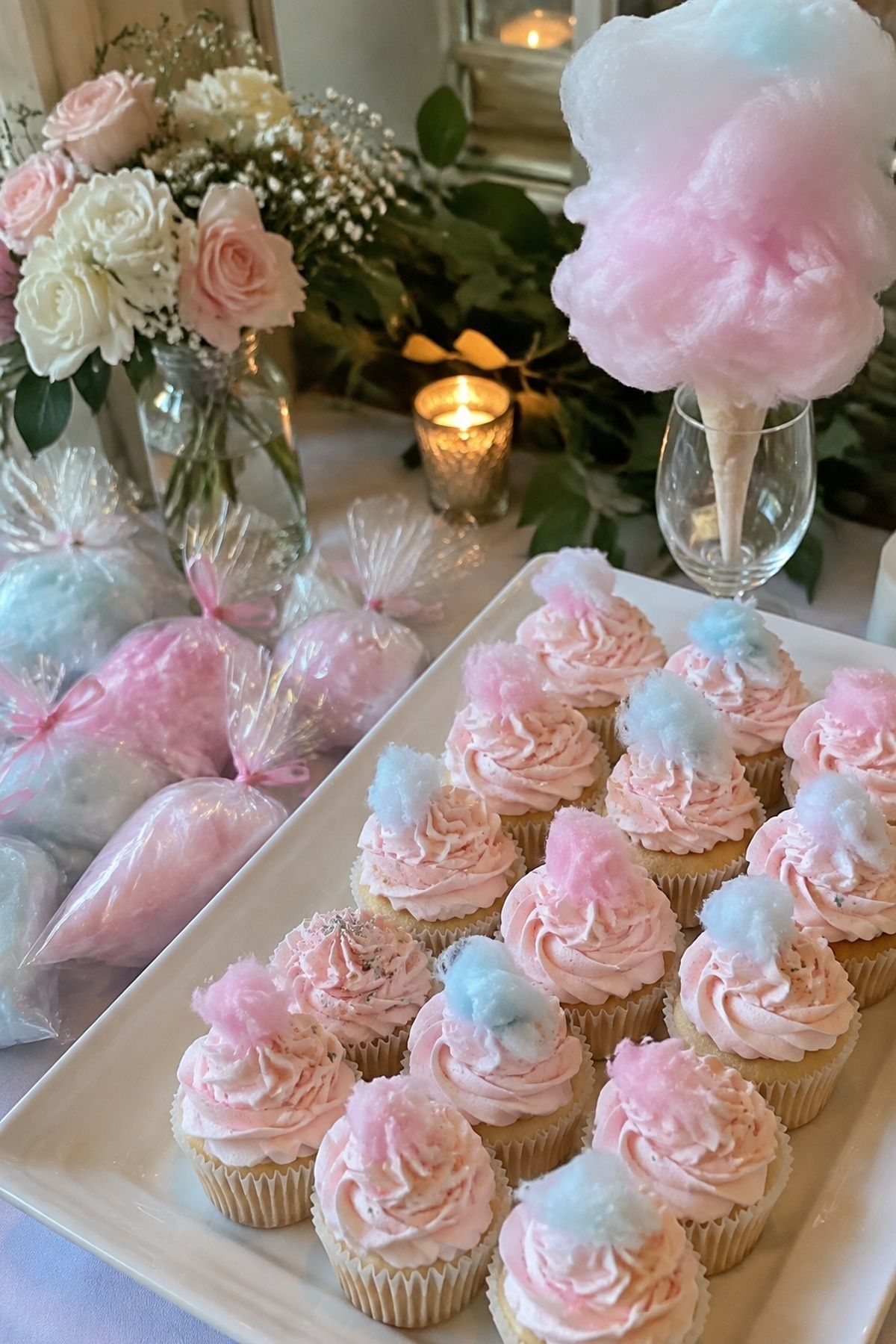 Cupcakes topped with cotton candy