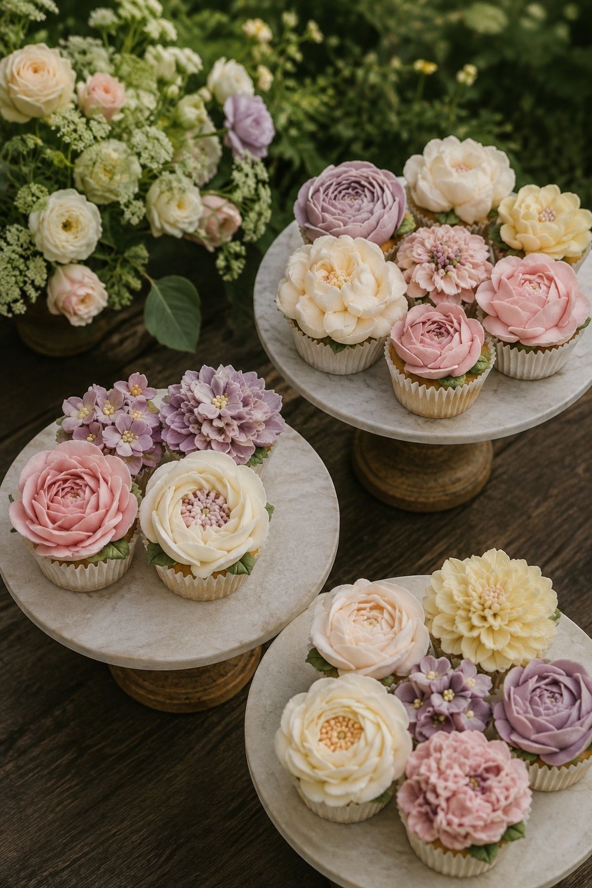 Cupcakes arranged as a flower bouquet