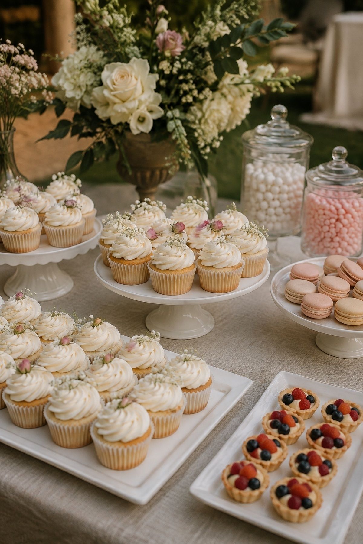 Dessert table with cupcakes and candy