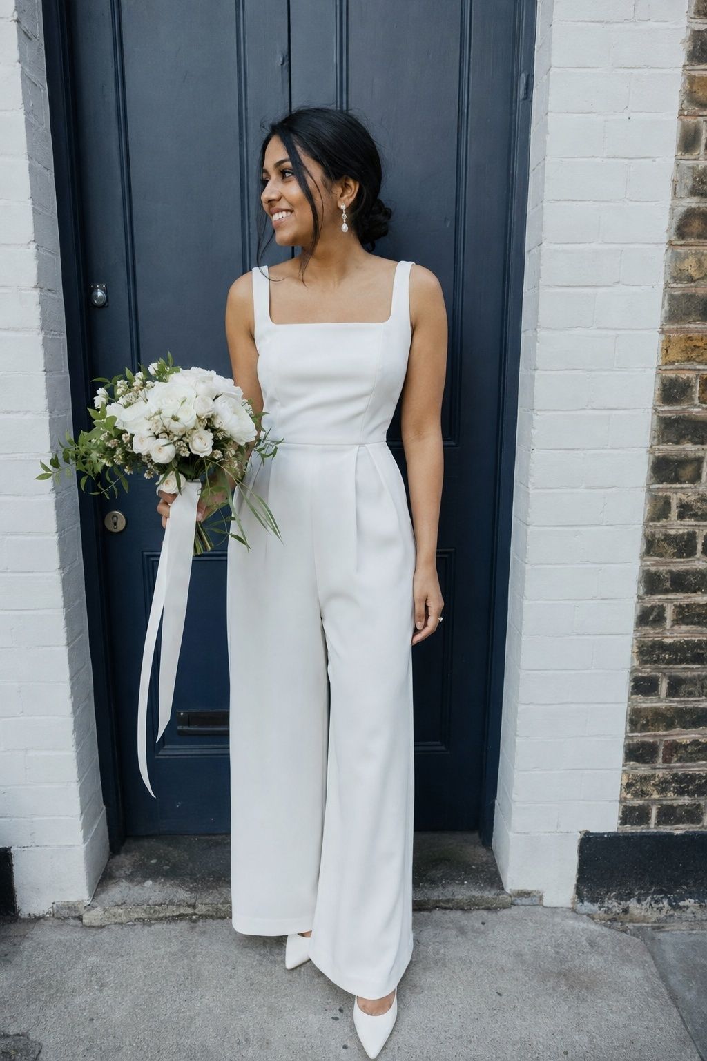Clean crepe bridal jumpsuit