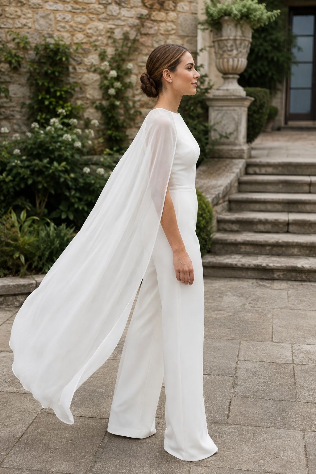 Bridal jumpsuit with a cape