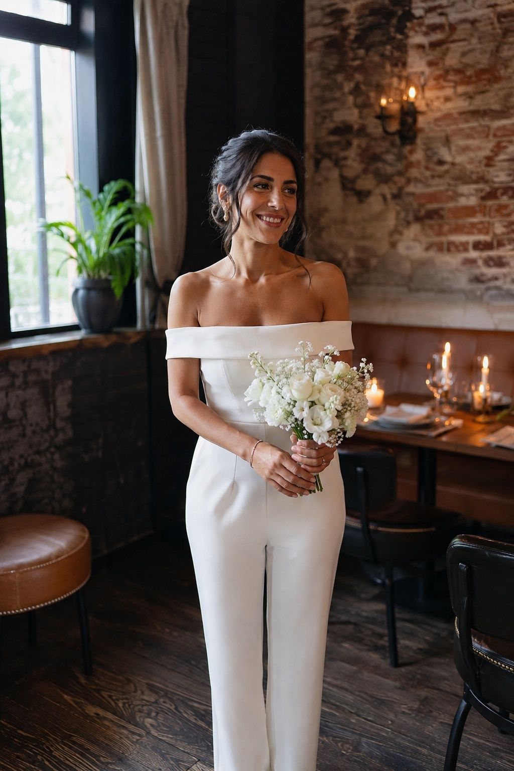 Off-the-shoulder bridal jumpsuit