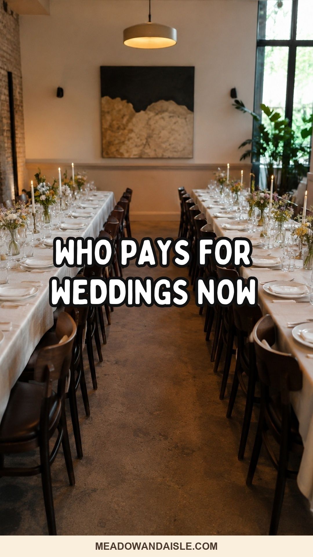 Pinterest pin for who pays for weddings now over an intimate restaurant wedding