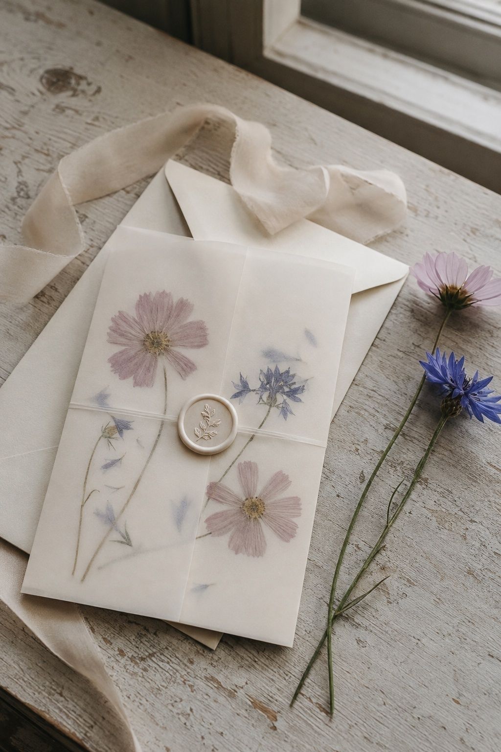 Pressed flower wedding invitations