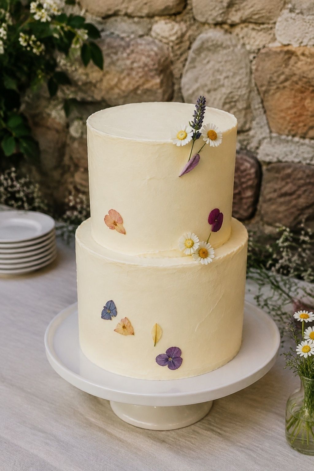 Wedding cake with restrained wildflower decoration