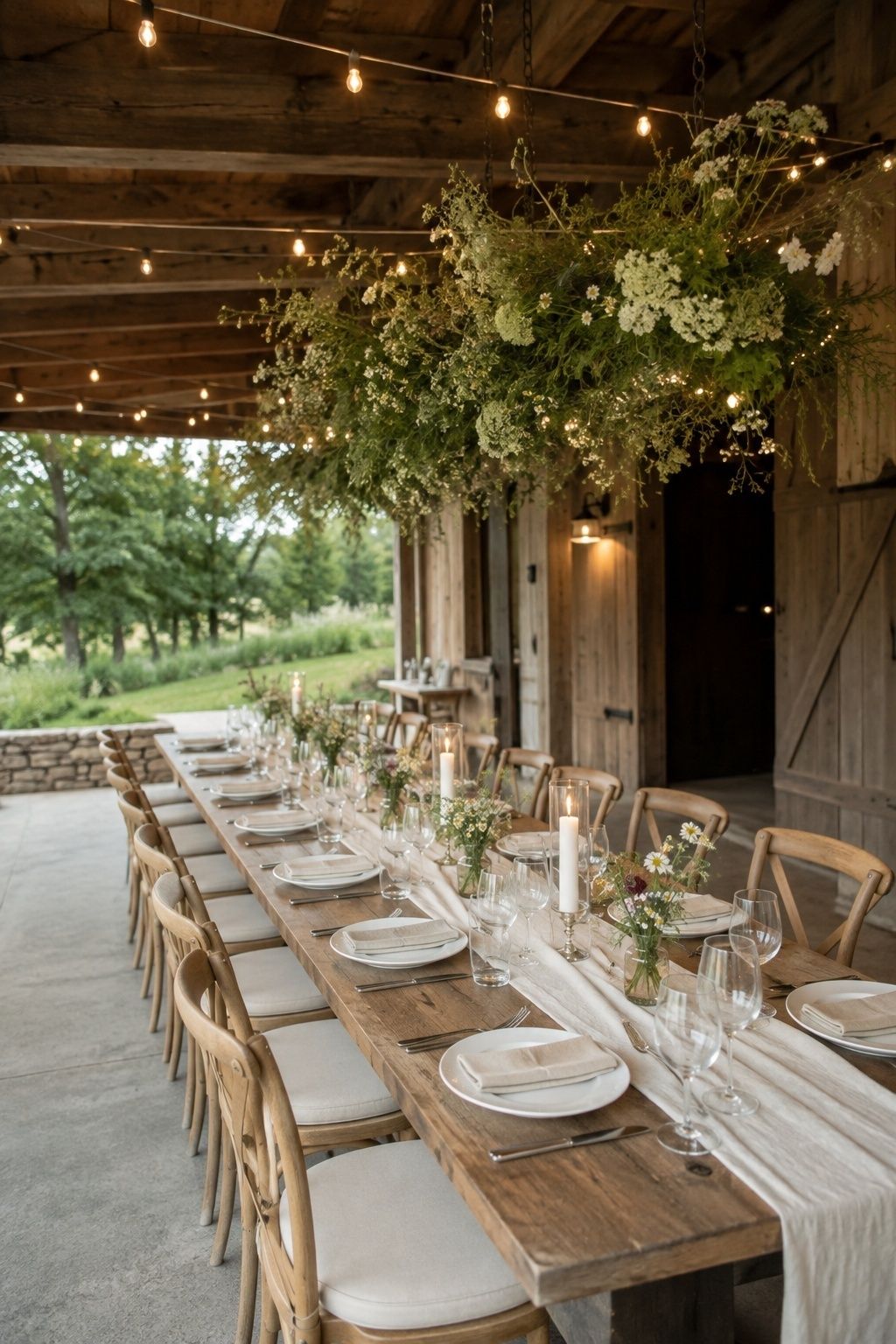 Polished rustic table with wildflowers
