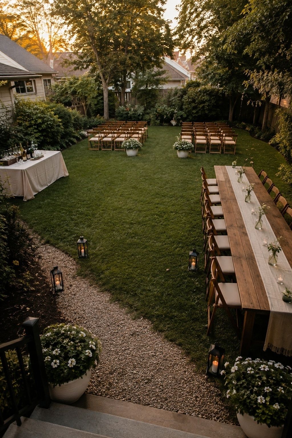 Deliberate backyard wildflower wedding setup