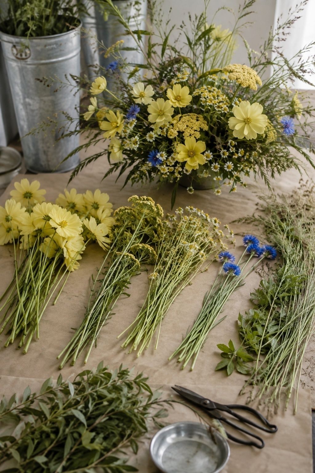 Wildflower arrangement with a clear color hierarchy