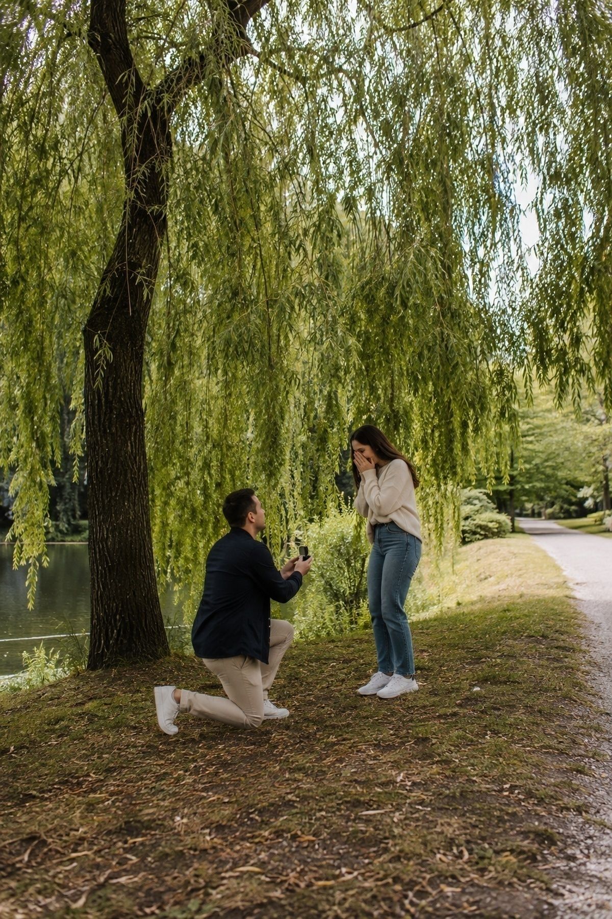 Private willow tree with safe ground for a proposal